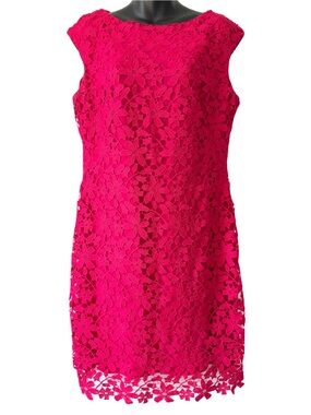 Ralph Lauren Lace Sheath Dress Pink Womens Plus Size 14 Sleeveless Boat Neck